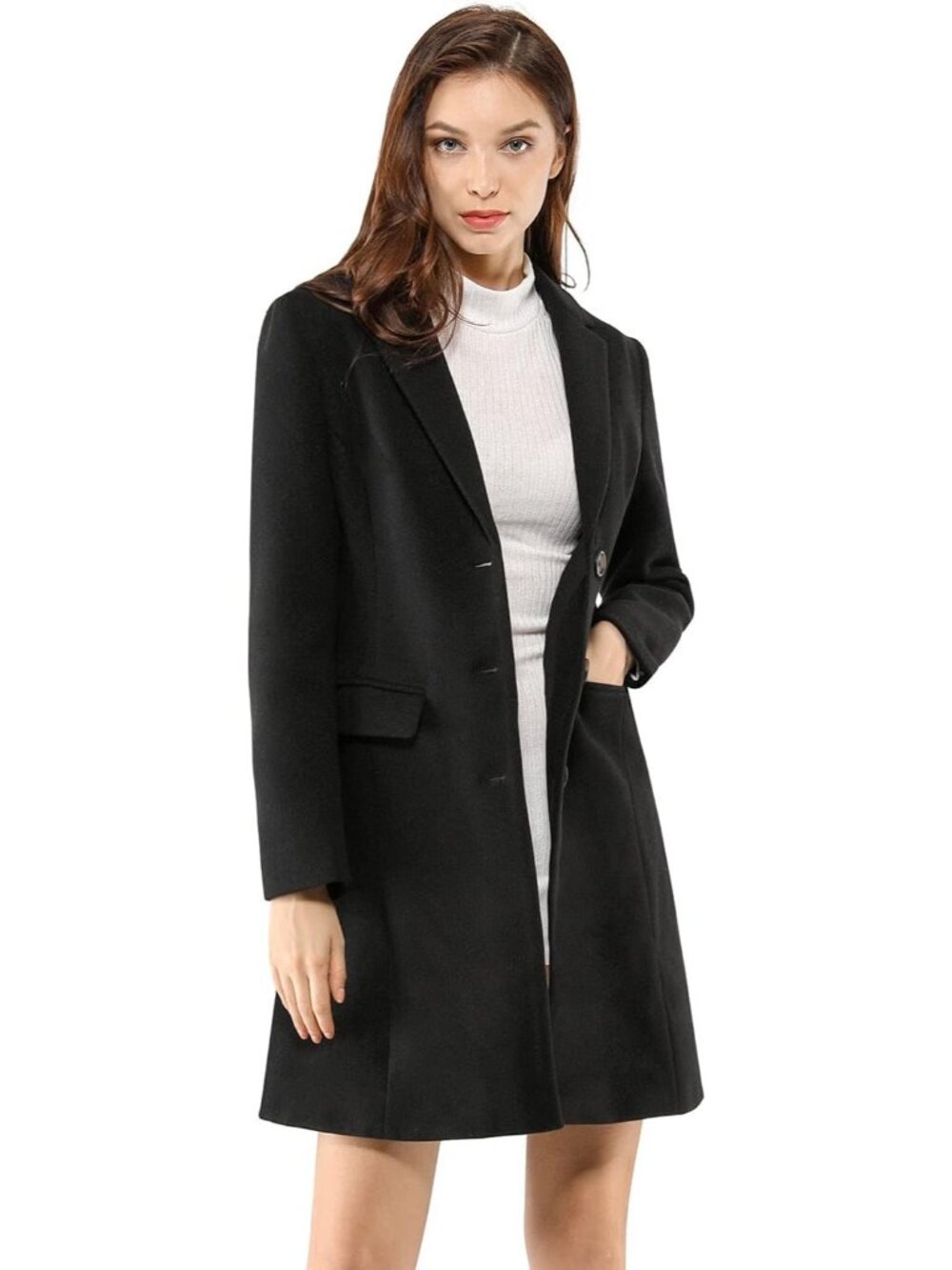 Women's Blacks Winter Outerwear A-line Lapel Trendy Outfit Work Trench Coat